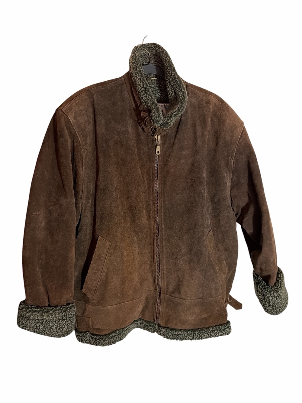 Vintage Pelle Sport Leather Suede Sherpa lines brown jacket size Large